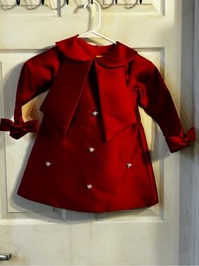 Onea for Kids Red Satin Bow, Long-Sleeve Dress, Size: 4